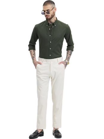 Men Smart Button-Down Collar Textured Cotton Formal Shirt Hina Color