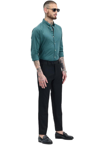 Men Smart Button-Down Collar Textured Cotton Formal Shirt beach green