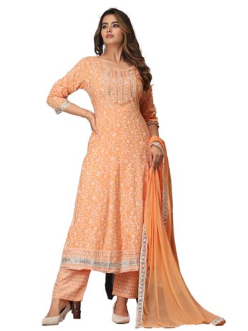 3 pcs Suit Regular Pure Cotton Kurta with Trousers and Dupatta