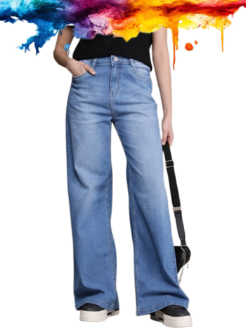 Women Wide Leg High-Rise Light Fade Stretchable Jeans
