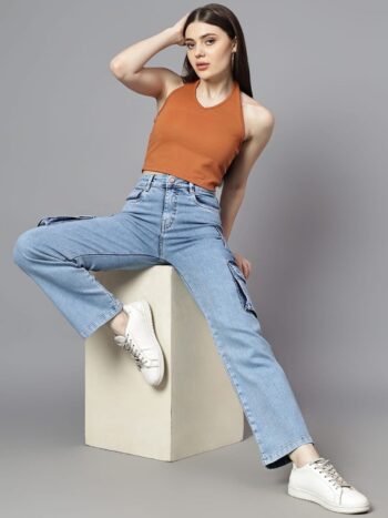 Women Straight Fit High-Rise Light Fade Mildly Distressed Jeans