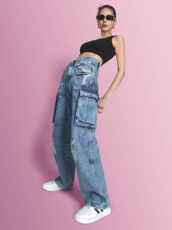 Women Relaxed Fit High-Rise Highly Distressed Heavy Fade Jeans