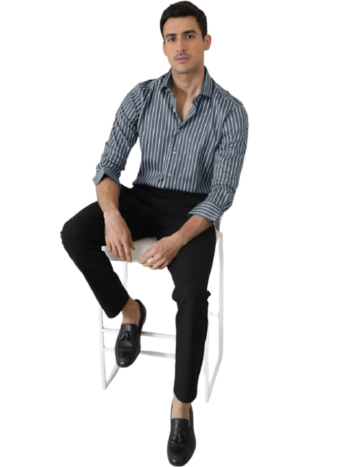 Classic Striped Cotton Spread Collar Curved Formal Shirt