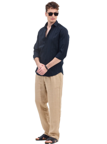 BLACK SELF-DESIGN SLIM FIT SHIRT