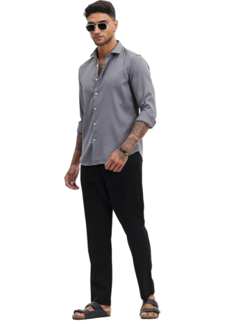 Men Smart Button-Down Collar Textured Cotton Formal Shirt