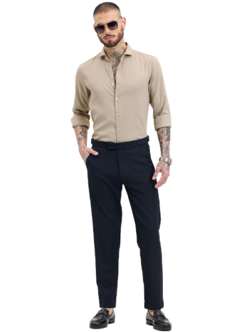 Men Smart Button-Down Collar Textured Cotton Formal Shirt khaki