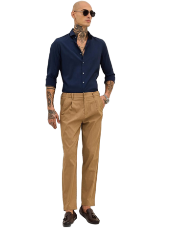 Men Smart Button-Down Collar Textured Cotton Formal Shirt khaki blue