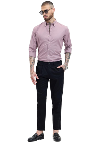 Men Smart Button-Down Collar Textured Cotton Formal Shirt khaki pink
