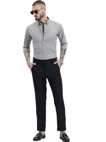 Men Smart Button-Down Collar Textured Cotton Formal Shirt grey