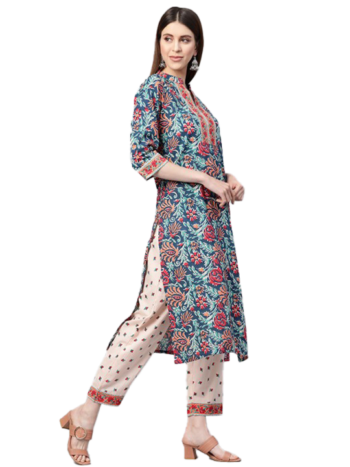 3 pcs Suit Regular Pure Cotton Kurta with Trousers and Dupatta