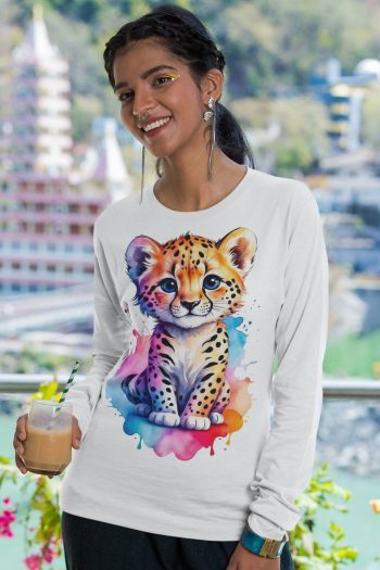 Full Sleeve white cutest CUB graphics T Shirt for Ladies