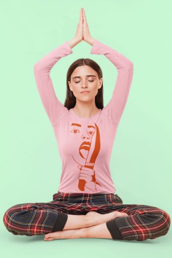 Full Sleeve pink graphics T Shirt for Ladies