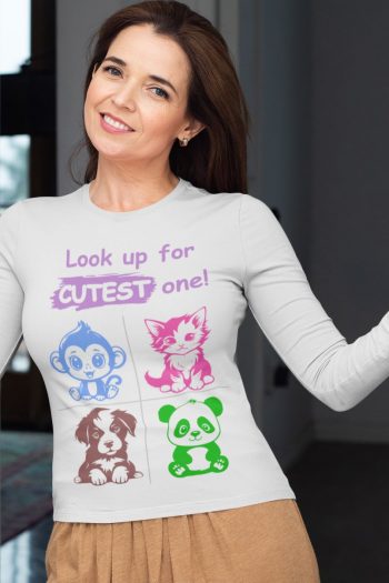Full Sleeve white cutest graphics T Shirt for Ladies