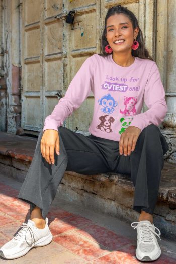 Full Sleeve pink cutest graphics T Shirt for Ladies