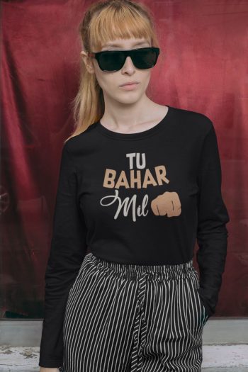 Full Sleeve black F graphics T Shirt for Ladies