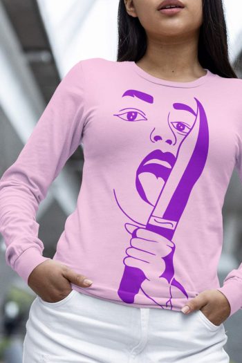 Full Sleeve graphic pink T Shirt for Ladies